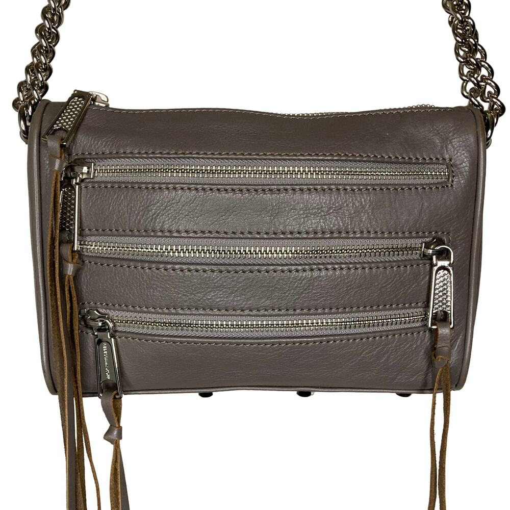 Rebecca Minkoff Grained Leather Triple Zip Chain Detachable Strap Crossbody Bag